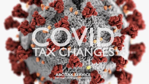 3D model of the Coronavirus. Text reads: COVID Tax Changes